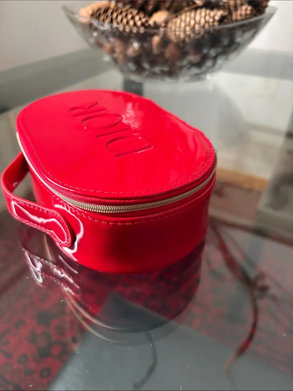 Dior beauty Glossy Red Oval Vanity Case with Raised Logo